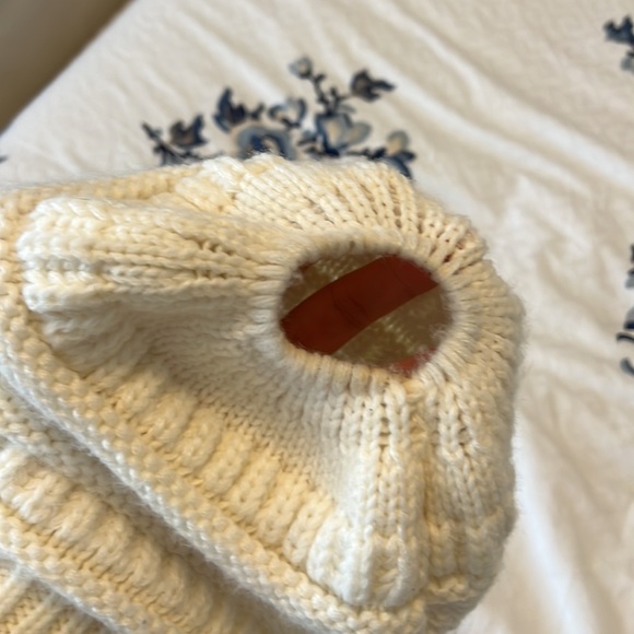 C.C BeanieTail Soft Stretch Cable Knit Ponytail Beanie Hat, cream - Picture 2 of 6